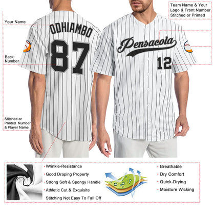 Custom White Black Pinstripe Black-Gray Authentic Baseball Jersey