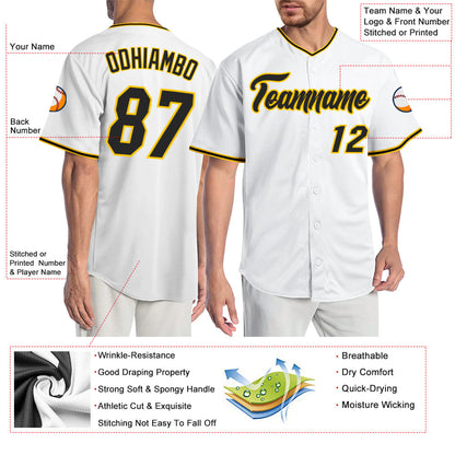 Custom White Black-Gold Authentic Baseball Jersey